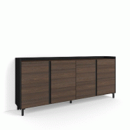 SKRAUT HOME Buffet salon et cuisine, 207x91x35 cm, 4 Portes, Design industriel, Chêne foncé et Noir - marron Bois manufacturé 650_3