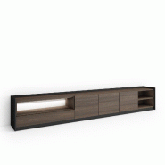 SKRAUT HOME Meuble TV, Banc Télé, 310x50x37 cm, Pour les TV jusqu'à 80", LED, Chêne foncé et Noir - marron Bois manufacturé 688_2