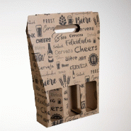 Valisette 3 bières Tour du monde carton 18,7 x 6x 28,4 cm beige et noir - par 20