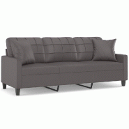 VidaXL Canapé 3 places avec oreillers décoratifs gris 180cm similicuir Modèle Worian - 3200810