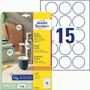 AVERY 150 pastilles adhésives blanches, diamètre 51 mm (10 feuilles A4 / cdt) - blanc 6225-10