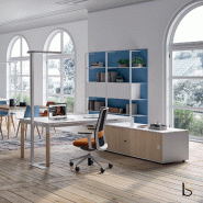 Bureau de manager X4 avec crédence - Quadrifoglio - 184, Blanc, Blanc, Avec caisson