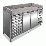 Comptoir Pizza 2 portes 7 tiroirs, plan en granit, temp. +2°C/+8°C, dégivrage auto, 202,5x80x100 cm, modèle PZ2610TN - 4641