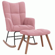 Décoshop26 - Fauteuil à bascule rembourré relax pour salon avec repose-pied en velours rose DEC028842 - 3000257090585