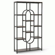 Helloshop26 - Bibliothèque à 5 niveaux design ovale 95 x 30 x 175 cm avec rangement ouvert moderne en métal brun rustique 20_0017529 - 3000231915415