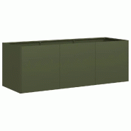 Helloshop26 - Jardinière design moderne extérieur 120 x 40 x 40 cm avec fond ouvert stabilité en acier laminé à froid vert olive 02_0051467 - ver