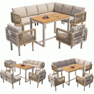 Merax ensemble de chaises de jardin, 8 personnes, tressage corde, résistant aux intempéries, beige - beige HW26043AAB