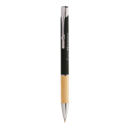 Stylo bille en aluminium - grip en bambou - finition caoutchoutée - encre bleue - gravure laser effet miroir Stylo bille en aluminium - grip en bambou - finition caoutchoutée - encre bleue - gravure laser effet miroir