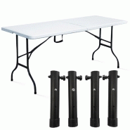 Table pliante blanche 180 cm avec réhausseurs