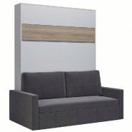 ARMOIRE LIT ESCAMOTABLE DJUKE  SOFA BLANC BANDEAU CHÊNE CANAPÉ GRIS 160*200 CM