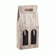 Boite 2 bouteilles à poignée carton imitation bois 18x9x38,5cm - par 30