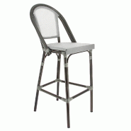 Chaise haute de bar empilable d'extérieur en aluminium textylène Biarritz gris
