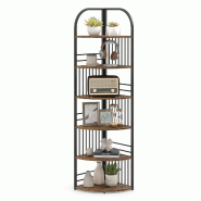 COSTWAY Étagère d'angle 6 niveaux, ouverte, métal, pour plantes, 42x42x181,5 cm (Marron) - noir Bois manufacturé VH34950OR