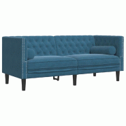 VidaXL Canapé Chesterfield avec traversins 2 places bleu velours Modèle Pervanel - 372691
