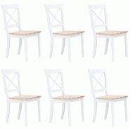 VidaXL Chaises à manger lot de 6 blanc et bois clair bois hévéa massif Modèle Diamant Élite - 277544