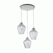 BeLight Suspension Maya fer blanc, câbles orientables, verre soufflé transparent à relief, 3 lumières, design moderne - transparent 8057724581485