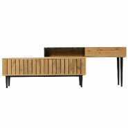 Buffet bas Merax avec plateau aspect marbre et pieds en métal, meuble TV empilable, longueur du meuble TV réglable, jusqu'à 200 cm, naturel - multi