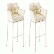 CLP Lot 2 tabourets de bar Damaso en similicuir avec 4 pieds Crème/Blanc - beige polyester 304022