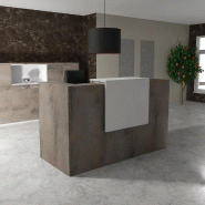 Comptoir d'accueil Delta First avec réhausse - Mobel Linea. - 144, Blanc mat, Chêne grisé_0