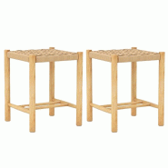 COSTWAY Lot de 2 tabourets de bar en bois, hauteur d'assise 45 cm avec repose-pieds - marron Bois manufacturé VH33355ZM