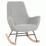 Décoshop26 - Fauteuil à bascule chaise de relaxation avec accoudoirs en bois métal et tissu gris-vert 04_0006907 - gris métal 3000261946953
