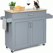 Helloshop26 - Chariot de cuisine à roulettes 116 x 40 x 85 cm grande capacité rangement pratique style moderne en MDF gris - gris Bois manufacturé