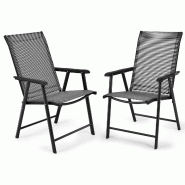 Helloshop26 - Lot de 2 chaises pliantes design extérieur 68 x 59 x 93 cm avec dossier haut ergonomique gris en fer 20_0012421 - gris 3000227220646