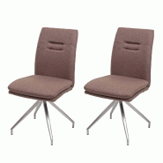 Mendler Lot de 2 chaises de salle à manger HWC-H70, chaise de cuisine chaise inclinable, tissu/textile acier inoxydable brossé ~ marron - marron tex