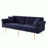 Merax canapé-lit 2 places en velours noir, dossier réglable sur 3 positions, pieds dorés, 2 coussins, 173 x 75 x 70 cm - noir WF281676677L