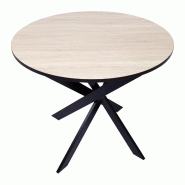 Skraut Home, Table à manger ronde fixe, 90x90x77cm, Capacité jusqu'à 4 personnes, Couleur chêne et noir, Pieds métalliques couleur noir laqué ma