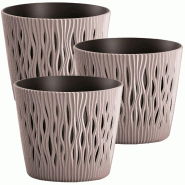 WellHome - Lot de 3 pots 1,7 L Sandy Round Ø15,8 cm chacun, coloris mocca - marron plastique PK4444