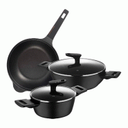 BERGNER Copper - Jeu de 2 Casseroles Basses Ø20cm (2,2 L) et Ø28cm (4,2 L) avec Couvercles en Aluminium Forgé et Wok Ø30cm en Aluminium Coulé - m