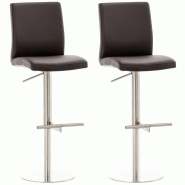 CLP Lot de 2 tabourets de bar Cadiz en similicuir Acier inoxydable/Marron - marron polyester 315307