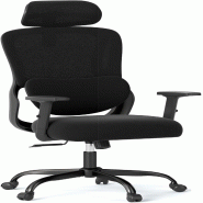 COSTWAY Chaise ergonomique, avec appui-tête, dossier, soutien lombaire et accoudoirs réglables, assise rembourrée - noir métal ON33345PW