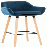 Décoshop26 - Tabouret de bar lounge x1 design scandinave assise en velours bleu pieds en bois repose-pieds en métal 10_0004913 - bleu métal 3000252