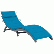 Helloshop26 - Transat chaise longue bain de soleil lit de jardin terrasse meuble d'extérieur avec coussin gris bois d'acacia solide 02_0012465 - gris