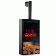 KAMINIO Cheminée électrique HUGO avec tuyau de poêle - Poêle électrique avec chauffage,effet de flamme 3D,lumière d'ambiance LED, Casier à bois KAMINIO Cheminée électrique HUGO avec tuyau de poêle - Poêle électrique avec chauffage,effet de flamme 3D,lumière d'ambiance LED, Casier à bois