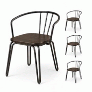 Kosmi Lot de 4 chaises en métal noir mat, bois foncé – pieds épingle et dossier ajouré - Style industriel - noir métal 3760301698982