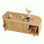 Merax Table basse  100 x 50 cm avec 2 portes coulissantes, espace de rangement, aspect rainure verticale et pieds en bois, aspect bois naturel - multi_0