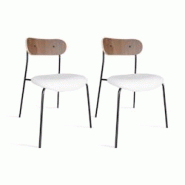 Now's Home - Lot De 2 Chaises En Tissu Ecru Et Dossier En Finition Noyer - 3256390251691 Now's Home - Lot De 2 Chaises En Tissu Ecru Et Dossier En Finition Noyer - 3256390251691