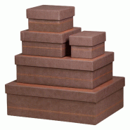 Set de 5 boîtes gigognes Rhodiarama, finition simili cuir italien, coloris chocolat - marron 318883C