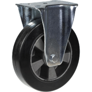 Roulette fixe de 200 mm avec caoutchouc élastique noir sur roue centrale en aluminium Roulette fixe de 200 mm avec caoutchouc élastique noir sur roue centrale en aluminium
