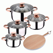 BERGNER - Batterie de Cuisine NONA 8pcs 16/18/20/24cm acier Inoxydable Compatible Induction avec Planche à Découper Ronde 38x28x1,5cm en Bois de Hê BERGNER - Batterie de Cuisine NONA 8pcs 16/18/20/24cm acier Inoxydable Compatible Induction avec Planche à Découper Ronde 38x28x1,5cm en Bois de Hê