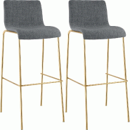 CLP Lot de 2 Tabourets de bar Hover en tissu piètement quatre pieds doré Tissu HBT: 100x43x48 cm Gris clair - gris textile 328335