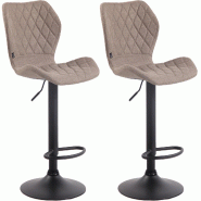Décoshop26 - Lot de 2 tabourets de bar avec coutures décoratives en forme de losanges en tissu taupe et métal noir 10_0004118 - noir métal 3000251