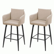 Mendler Lot de 2 tabourets de bar HWC-H93, chaise de bar tabouret de comptoir, repose-pieds en métal ~ similicuir taupe-beige - beige matière synth�