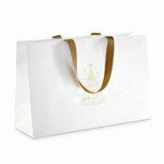 Sac luxe texturé blanc Sapin or poignées ruban or 35,5x11,5x23cm - par 12