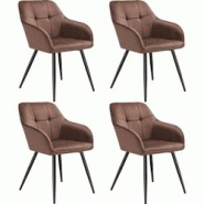 Tectake Lot 4 chaises rembourrées en velours matelassé et dossier continu brun - 405777 - marron polyester 405777 Tectake Lot 4 chaises rembourrées en velours matelassé et dossier continu brun - 405777 - marron polyester 405777