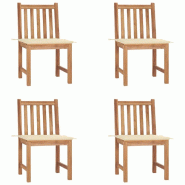 VidaXL Chaises De Jardin Lot De 4 Avec Coussins Bois De Teck Massif - beige 3073090