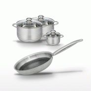 Batterie de cuisine avec 3 faitouts 12/20/24 cm et 1 poêle de cuisson 24 cm en inox sans PFAS Elo Collection Relief Solution Brillant - gris 31762399